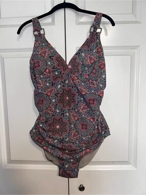 Assets by Spanx Pink & Teal Floral Medallion One-Piece Swimsuit